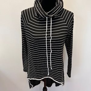 Ten 6 ten black & white striped long sleeve cowl neck high low sweater